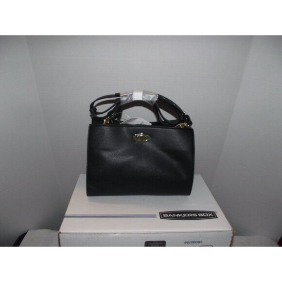 crown & ivy Handbags - Crown & Ivy Black Vegan Leather Satchel Purse With Gold Accents & Polka Dots Sty